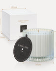 Graphic displaying the exact size dimensions in centimeters for the Vaucluse Black Rose scented candle glass jar and its square packaging box.