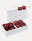 Product packaging dimension infographic for the Vaucluse blackberry tealight candles box, indicating a length of 17.8cm, width of 4.3cm, and height of 9.2cm.
