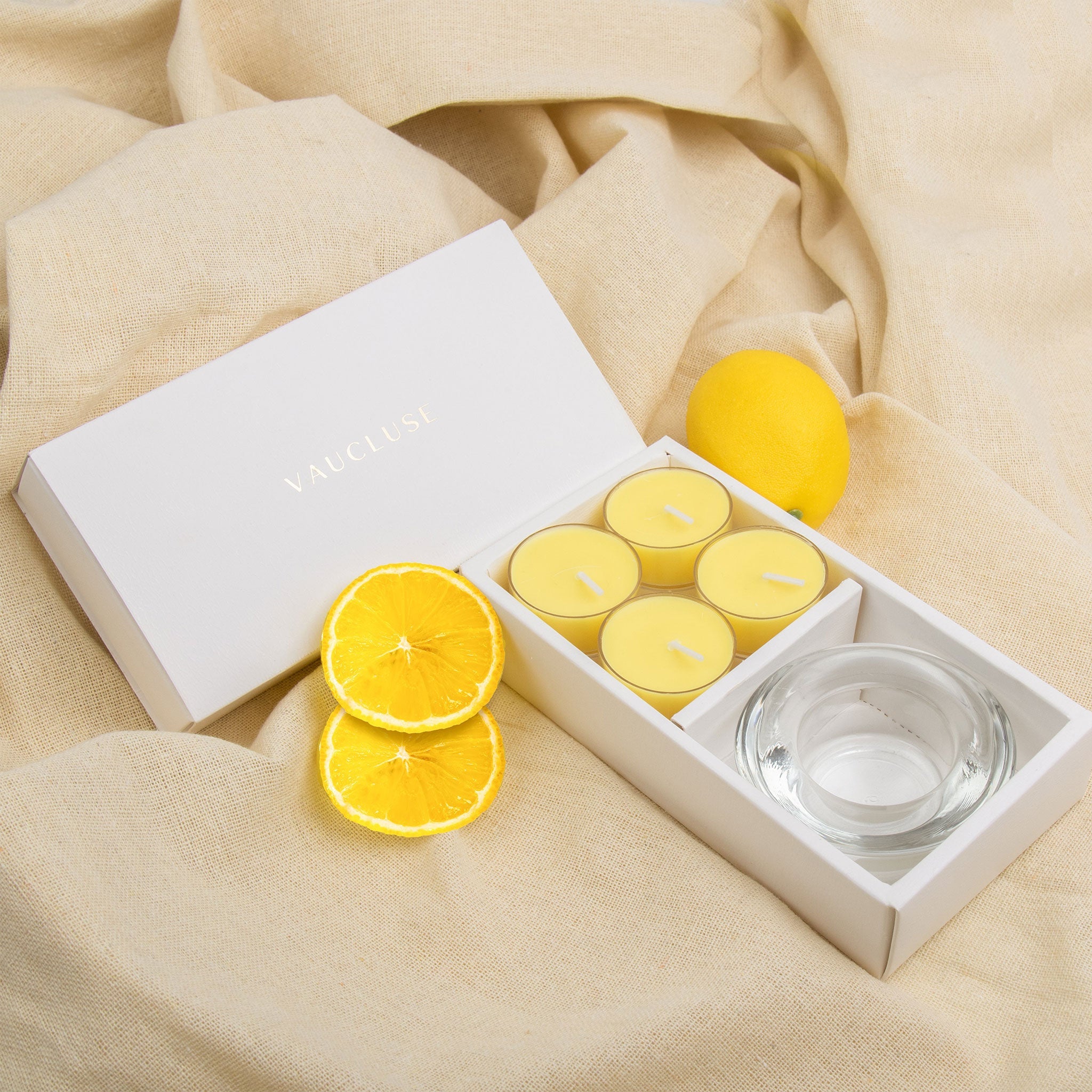 Lemon Tealights and Candle Holder Set - VAUCLUSE