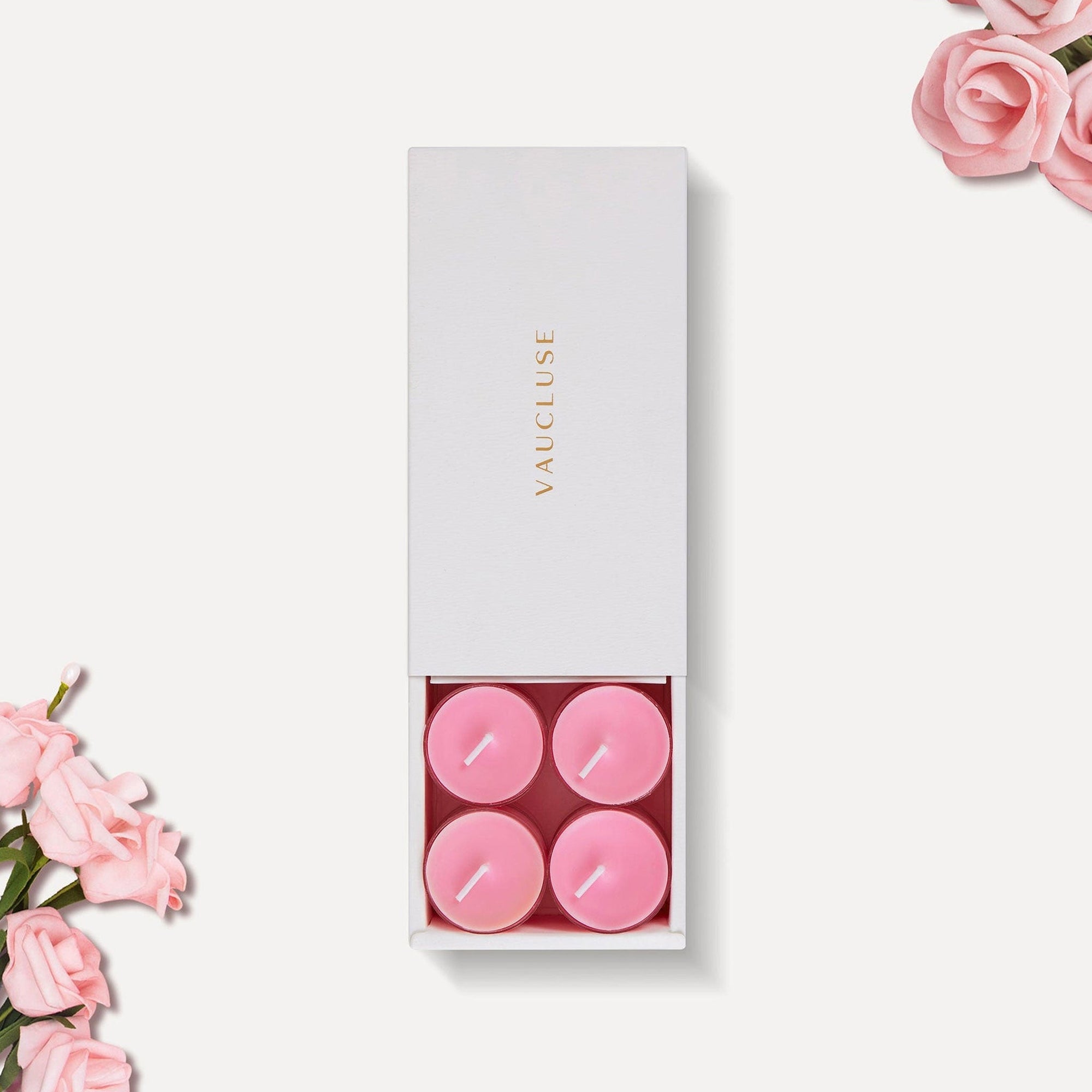 Set of luxury Rose tealight candles from Vaucluse Fragrance, perfect for elegant home aromatherapy.