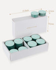 Packaging dimension infographic for the Vaucluse 16-pack ocean tealight candles sliding box, showing a length of 17.8cm, width of 4.3cm, and height of 9.2cm.