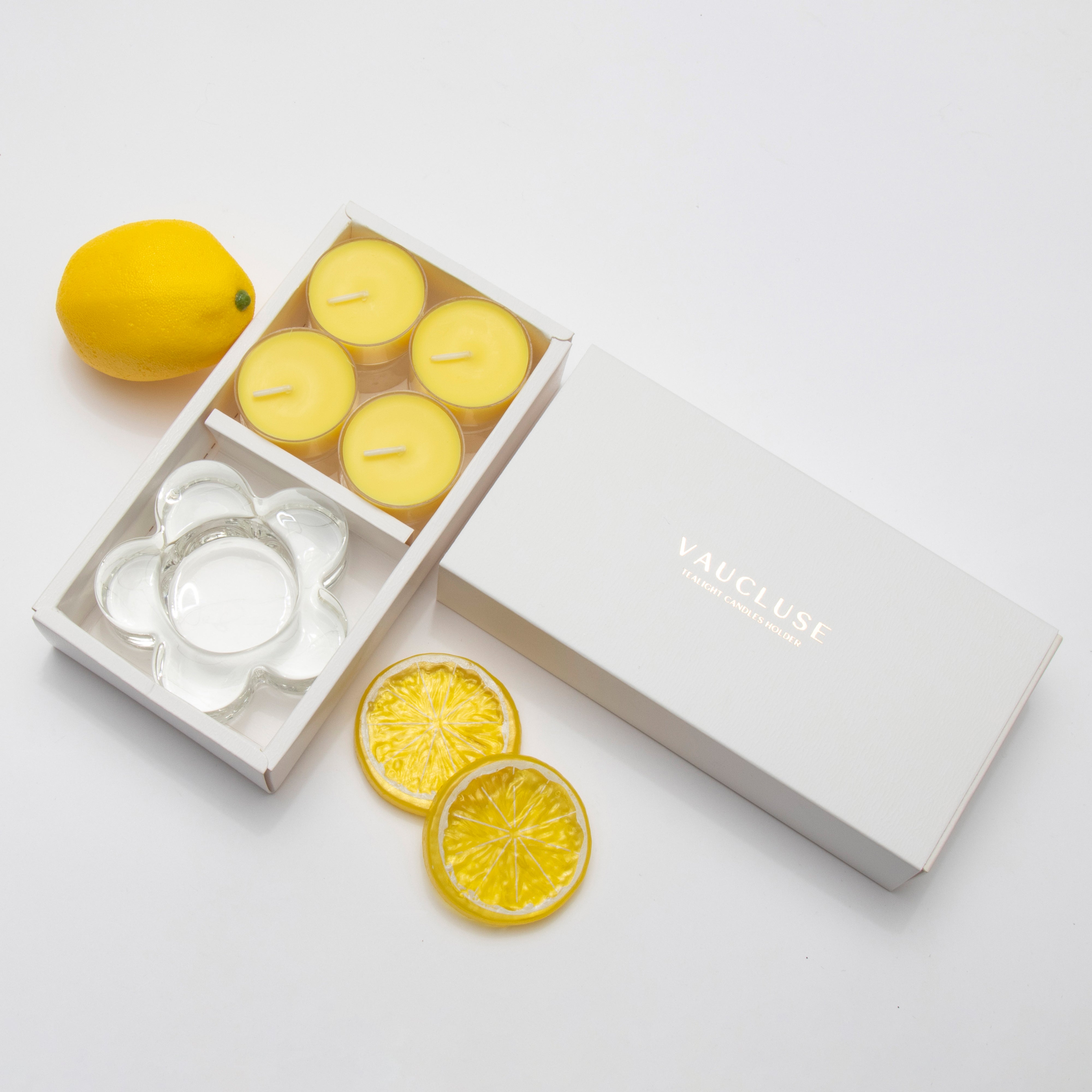 Lemon Tealights and Candle Holder Set (Flower shape) - VAUCLUSE